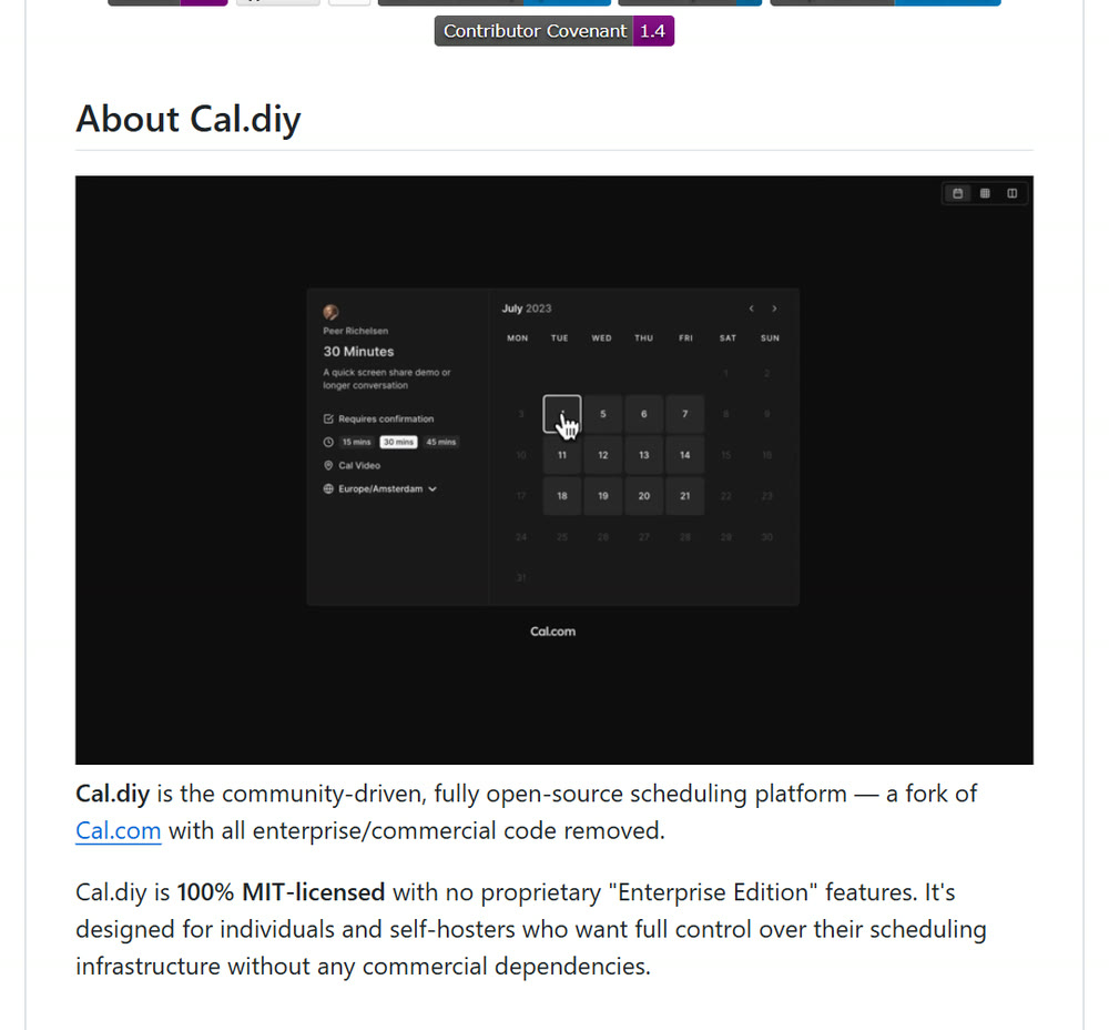 Cal.diy README의 About Cal.diy